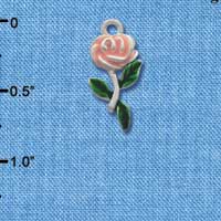 C1295* - Flower Rose Pink Silver Charm (left & right) (6 charms per package)