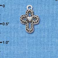 C1307 - Cross Rope Heart Silver Charm (6 charms per package)