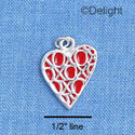 C1325 - Heart Xbox Red Silver Charm (6 charms per package)
