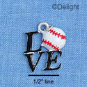 C1338 - Love Black Baseball Silver Charm (6 charms per package)
