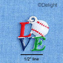 C1343 - Love Color Baseball Silver Charm (6 charms per package)