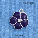 C1373 - Pansy Stone Purple Silver Charm (6 charms per package)