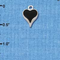 C1403 - Heart Long Black Silver Charm Mini (6 charms per package)