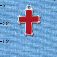 C1404 - Cross Red Silver Charm (6 charms per package)