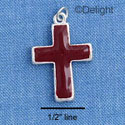 C1405 - Cross Maroon Silver Charm (6 charms per package)