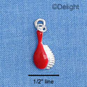 C1412 - Hair Brush Red Silver Charm (6 charms per package)