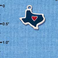 C1427 - Texas Blue Heart Red Silver Charm (6 charms per package)