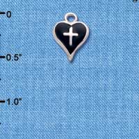C1512 - Heart Cross Black Silver Charm (6 charms per package)