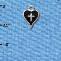 C1513 - Heart Cross Blue Silver Charm (6 charms per package)