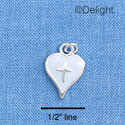 C1514 - Heart Cross White Silver Charm (6 charms per package)