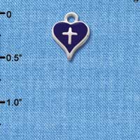 C1515 - Heart Cross Purple Silver Charm (6 charms per package)