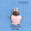 C1528 - Bear Brown Heart Pink Silver Charm (6 charms per package)