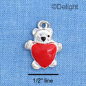 C1529 - Bear Heart Red Silver Charm (6 charms per package)