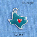 C1542 - Texas Turquoise Heart Red Silver Charm (6 charms per package)