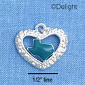 C1543 - Heart Texas Turquoise Silver Charm (6 charms per package)