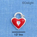 C1548 - Heart Padlock Red Silver Charm (6 charms per package)