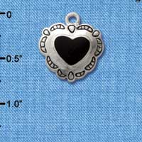 C1585 - Heart Concho Black Silver Charm (6 charms per package)