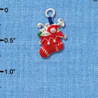 C1616* - Christmas Stocking Red Silver Charm (6 charms per package)