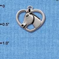 C1652* - Horse Head Heart Silver Charm (left & right) (6 charms per package)