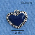 C1662 - Heart Blue Silver Charm (6 charms per package)