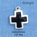 C1681 - Cross Short Black Silver Charm (6 charms per package)