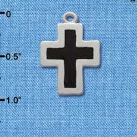 C1682 - Cross Long Black Silver Charm (6 charms per package)