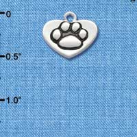 C1841 - Paw Silver In Heart Silver Charm (6 charms per package)