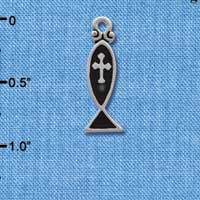 C1867 - Christian Fish Black Silver Charm (6 charms per package)