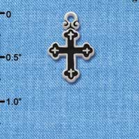 C1868 - Cross Fancy Black Silver Charm (6 charms per package)