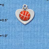 C1906 - Basketball Heart Silver Charm (6 charms per package)