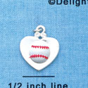 C1911 - Baseball Heart Silver Charm (6 charms per package)