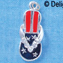 C1935 - Flip Flop Patriot Stone Silver Charm (6 charms per package)