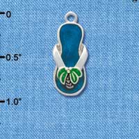 C1938 - Flip Flop Palm Tree Blue Silver Charm (6 charms per package)