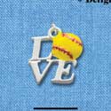 C2012 - Love Silver Softball optic yellow Silver Charm (6 charms per package)