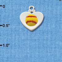 C2014 - Softball optic yellow Heart Silver Charm (6 charms per package)