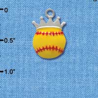 C2015 - Softball optic yellow Crown Silver Charm (6 charms per package)