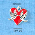 C2021 - Heart with 2 Doves Silver Charm (6 charms per package)