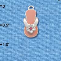 C2040 - Flip Flop Pink Flower w Stone Silver Charm (6 charms per package)