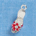 C2094+ - Sandal Heel Shoe With Red Flower Silver Charm (6 charms per package)
