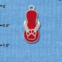 C2152 - Paw Flip Flop Red Silver Charm (6 charms per package)