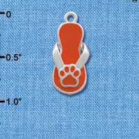 C2153 - Paw Flip Flop Orange Silver Charm (6 charms per package)