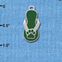 C2155 - Paw Flip Flop Green Silver Charm (6 charms per package)