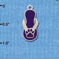 C2157 - Paw Flip Flop Purple Silver Charm (6 charms per package)