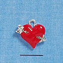 C2176 - Red Heart With Arrow Silver Charm (Left & Right) (6 charms per package)