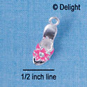 C2327+ - High Heel Sandal with Hot Pink Flower Silver Charm (6 charms per package)