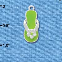C2332 - Flip Flop - Lime Green with flower Silver Charm (6 charms per package)