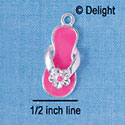 C2333 - Flip Flop - Hot Pink with flower - Silver Charm (6 charms per package)