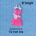 C2335 - Hot Pink Dress Silver Charm (6 charms per package)