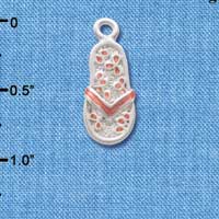 C2407 - Flip Flop with Flower Pattern - Pink - Silver Charm (6 charms per package)