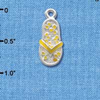 C2409 - Flip Flop with Flower Pattern - Yellow - Silver Charm (6 charms per package)